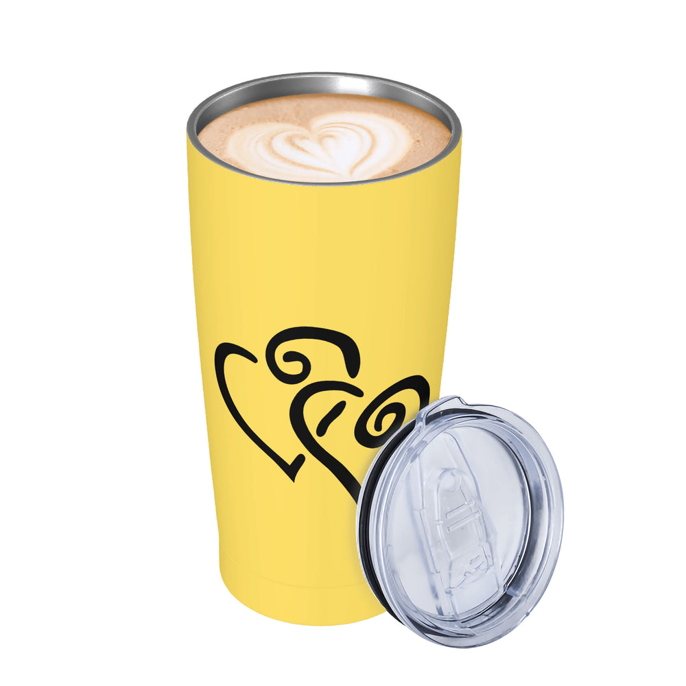 Ti Amo I love you - Exclusive Brand - Mustard Yellow - Double Black Heart - 20oz Stainless Steel Straw Lid Cup