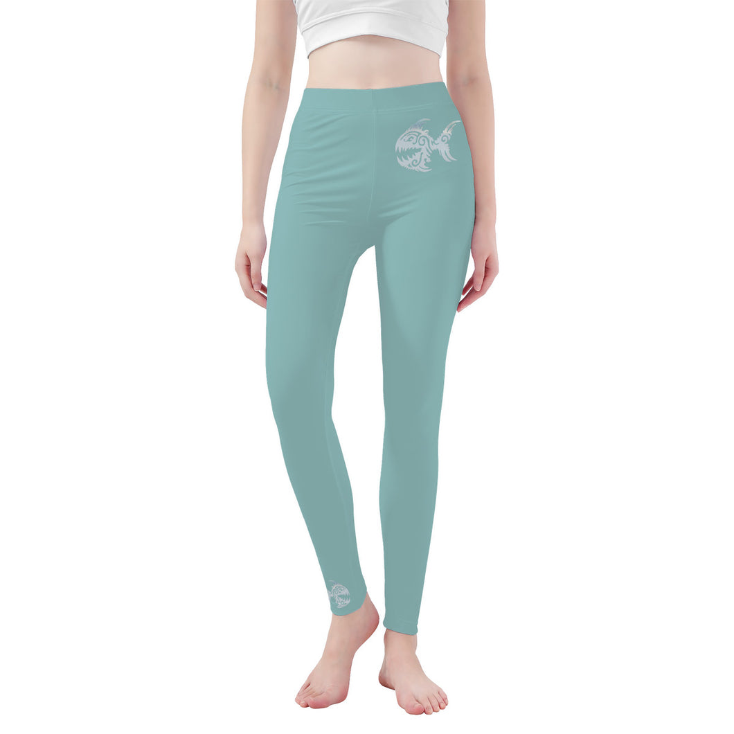 Ti Amo I love you - Exclusive Brand - Shadow Green 2 - Angry Fish  - Womens / Teen Girls  / Womens Plus Size  - Yoga Leggings - Sizes XS-3XL