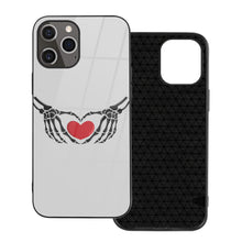 Load image into Gallery viewer, Ti Amo I love you - Exclusive Brand - Silver - Skeleton Hands with Heart -  iPhone 12 ProMax Glass Case (2 cameras)
