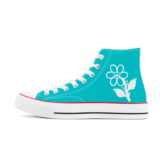 Ti Amo I love you - Exclusive Brand - Vivid Cyan (Robin's Egg Blue) - White Daisy - High Top Canvas Shoes - White Soles
