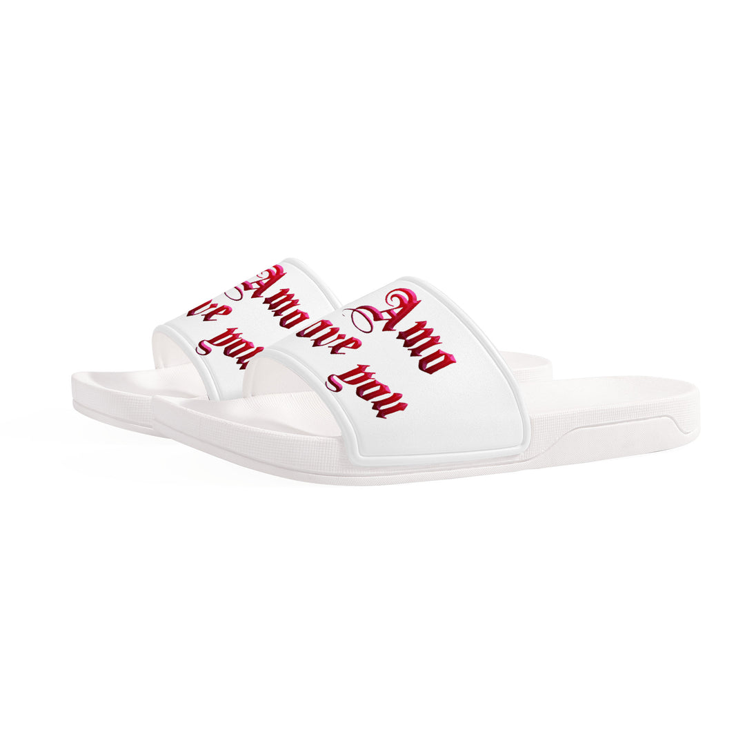 Ti Amo I love you - Exclusive Brand - Fancy Red Lettering  Slide Sandals - White Soles