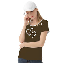 Load image into Gallery viewer, TI Amo I love you - Exclusive Brand - Cafe Noir - Double White Heart - Women&#39;s T shirt - Sizes XS-2XL
