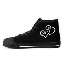 Load image into Gallery viewer, Ti Amo I love you - Exclusive Brand - Black  - Double White Heart High-Top Canvas Shoes - Black Soles
