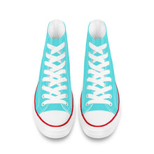 Load image into Gallery viewer, Ti Amo I love you - Exclusive Brand - Medium Turquoise Blue- White Daisy - High Top Canvas Shoes - White  Soles
