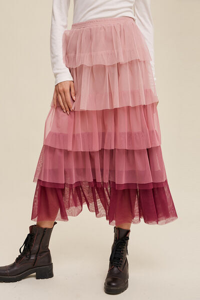 Elastic Waist Layered Tulle Midi Skirt Ti Amo I love you