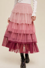 Load image into Gallery viewer, Elastic Waist Layered Tulle Midi Skirt Ti Amo I love you
