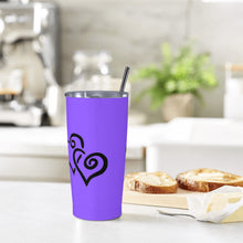 Load image into Gallery viewer, Ti Amo I love you - Exclusive Brand - Light Purple - Double Black Heart - 20oz Stainless Steel Straw Lid Cup
