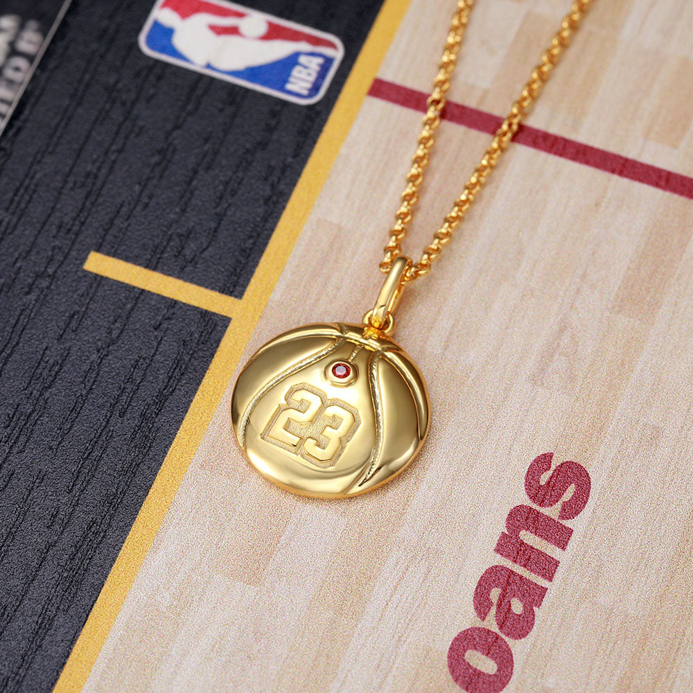 Engraved Basketball Necklace with Number And Birthstone in Silver Ti Amo I love you