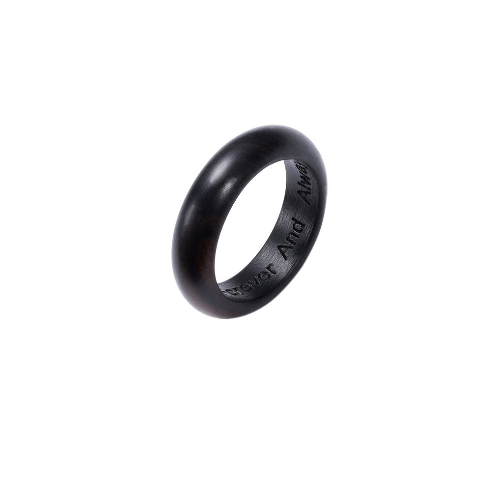Engraved Black Ebony Round Ring With Ring Box Ti Amo I love you