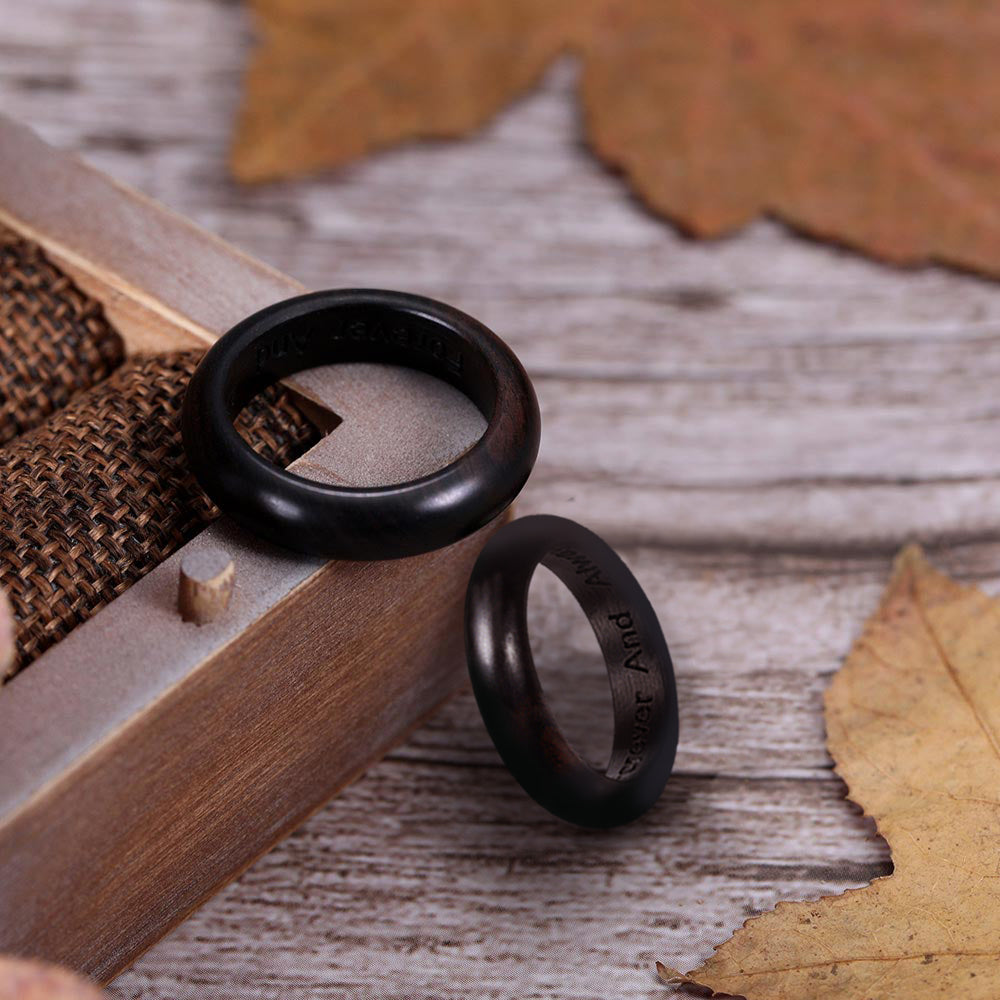 Engraved Black Ebony Round Ring With Ring Box Ti Amo I love you