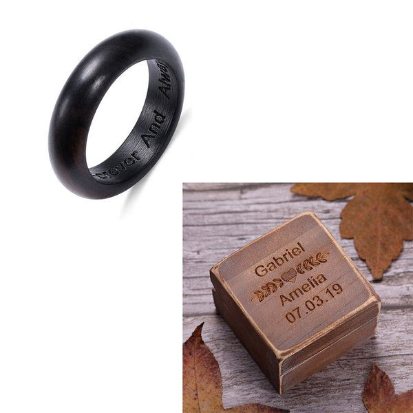 Engraved Black Ebony Round Ring With Ring Box Ti Amo I love you