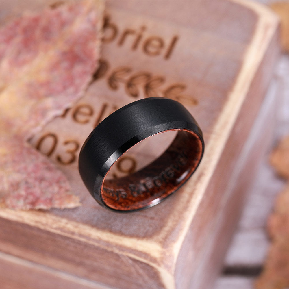 Engraved Black Ironwood Ring With Ring Box Ti Amo I love you