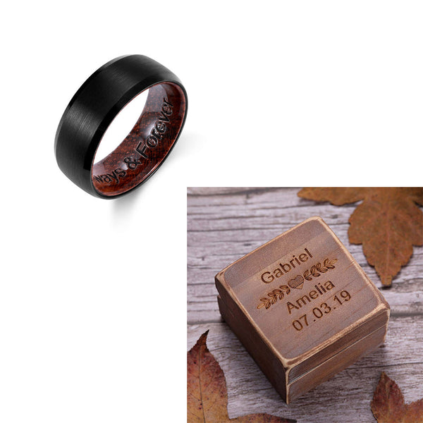 Engraved Black Ironwood Ring With Ring Box Ti Amo I love you