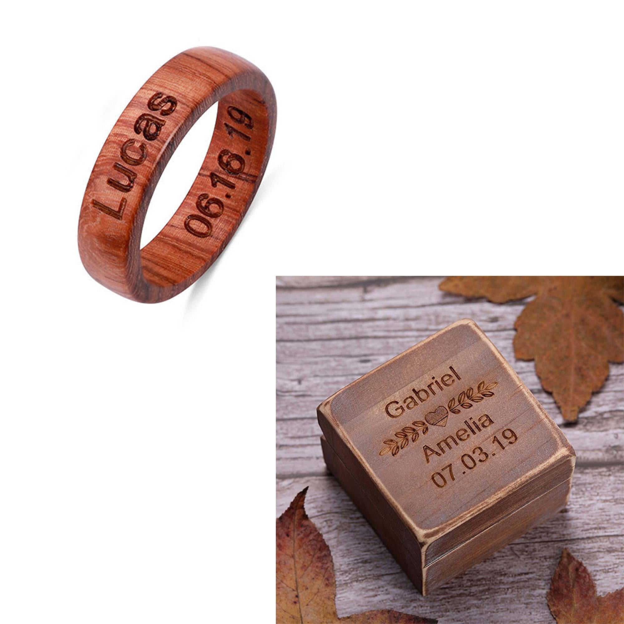 Engraved Burma Padauk Wood Ring With Ring Box Ti Amo I love you