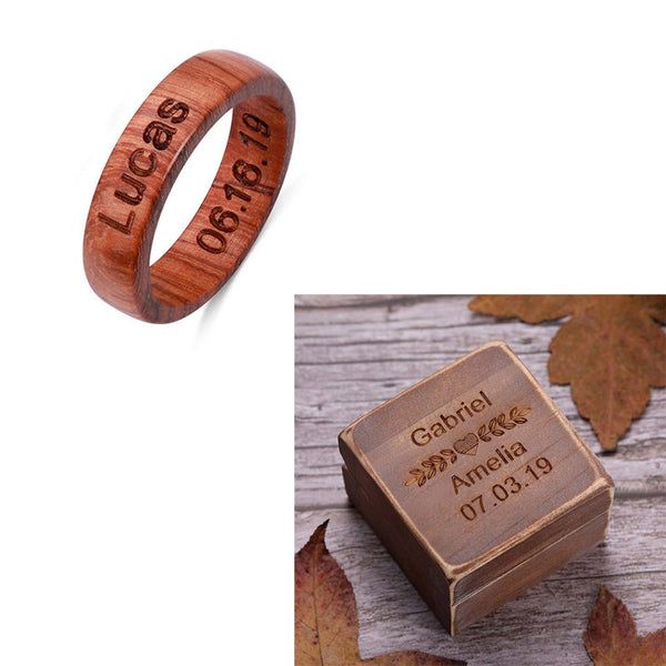 Engraved Burma Padauk Wood Ring With Ring Box Ti Amo I love you