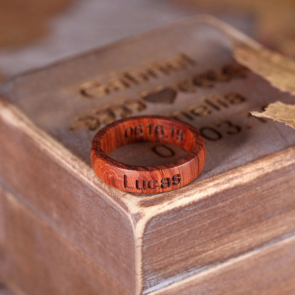 Engraved Burma Padauk Wood Ring With Ring Box Ti Amo I love you