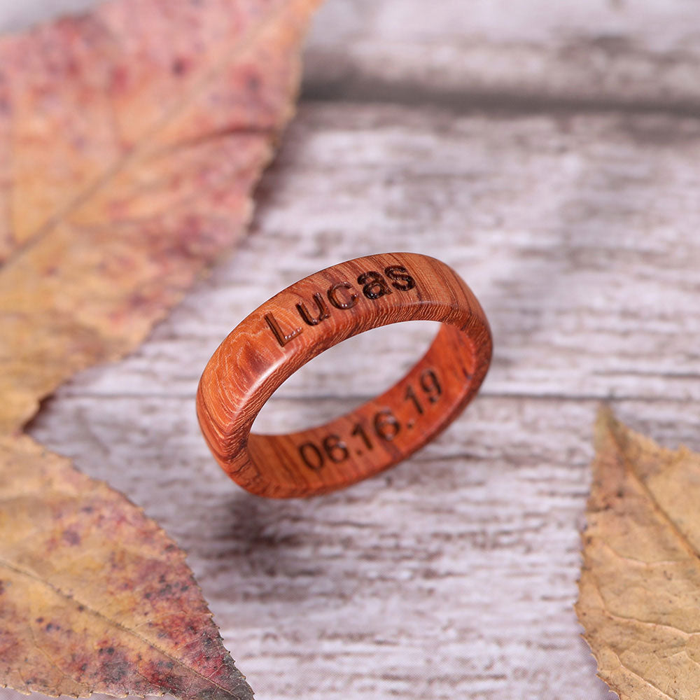 Engraved Burma Padauk Wood Ring With Ring Box Ti Amo I love you