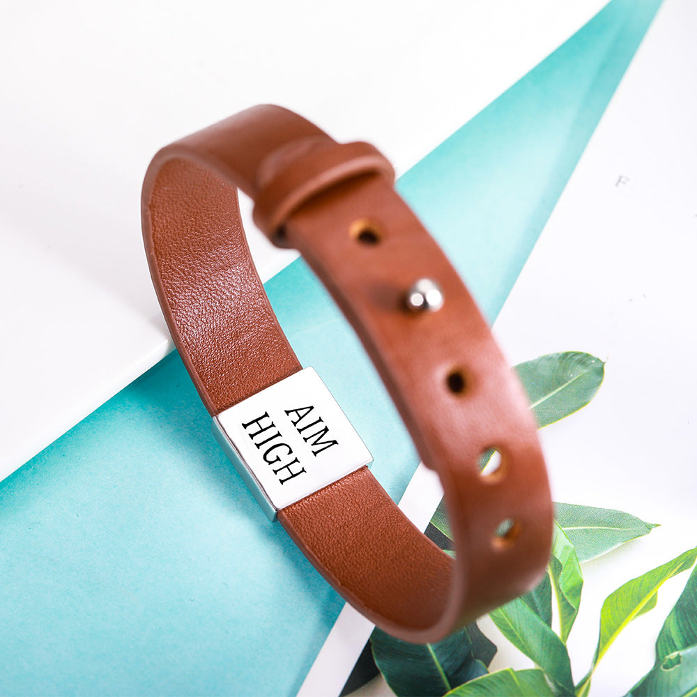 Engraved Leather Bracelet For Men Ti Amo I love you