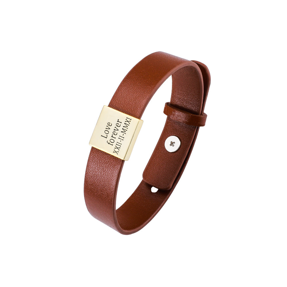 Engraved Leather Bracelet For Men Ti Amo I love you