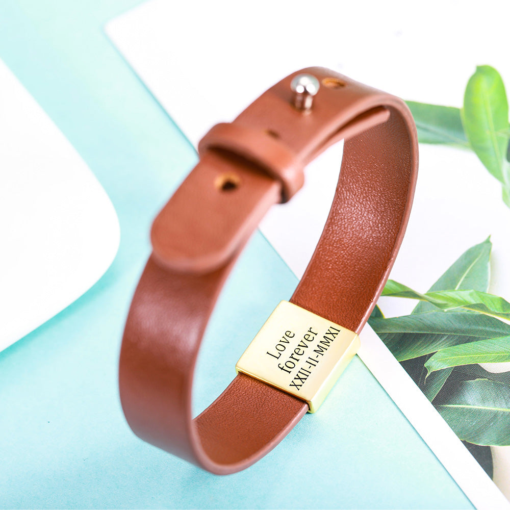 Engraved Leather Bracelet For Men Ti Amo I love you