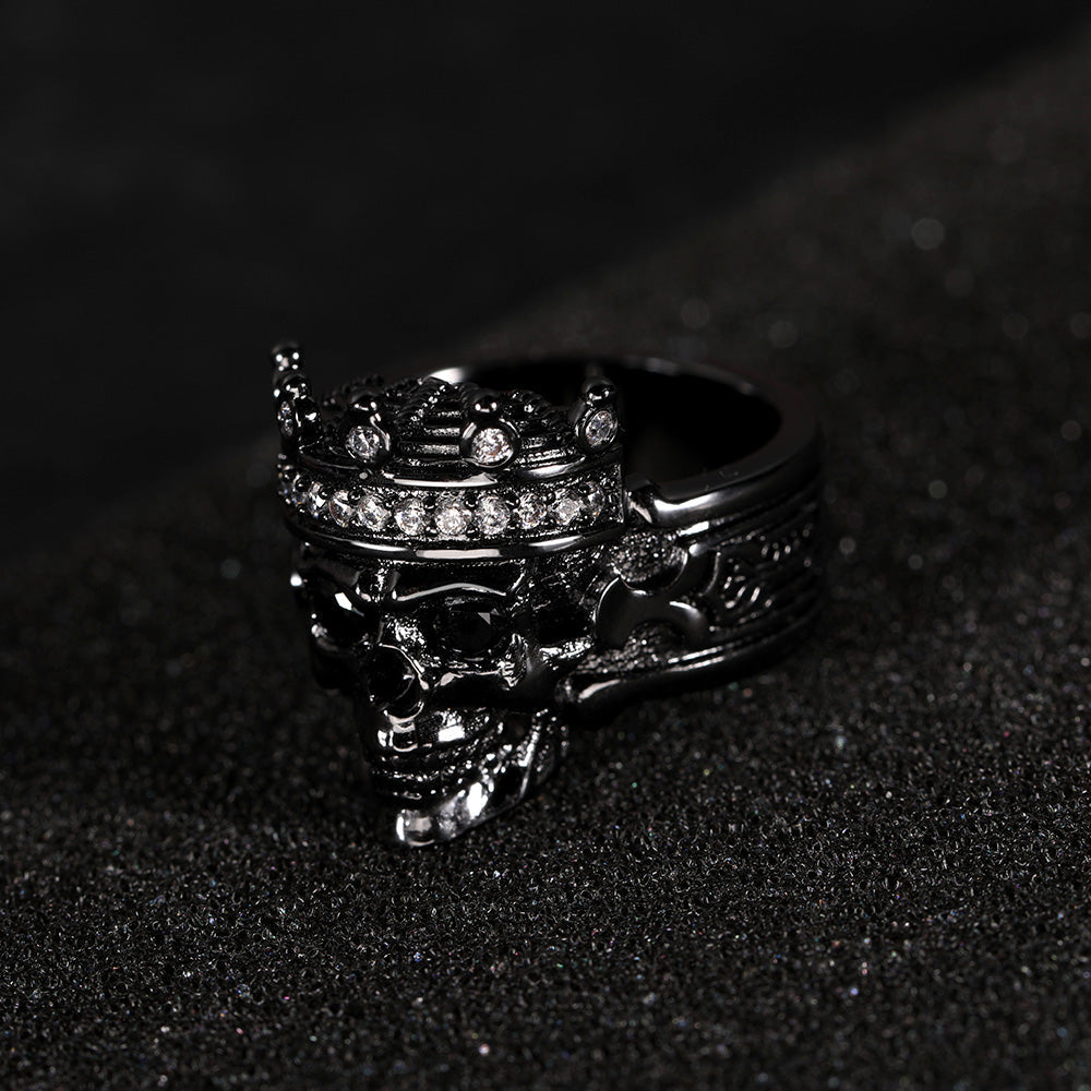 Engraved Skeleton King Ring with Birthstone Ti Amo I love you