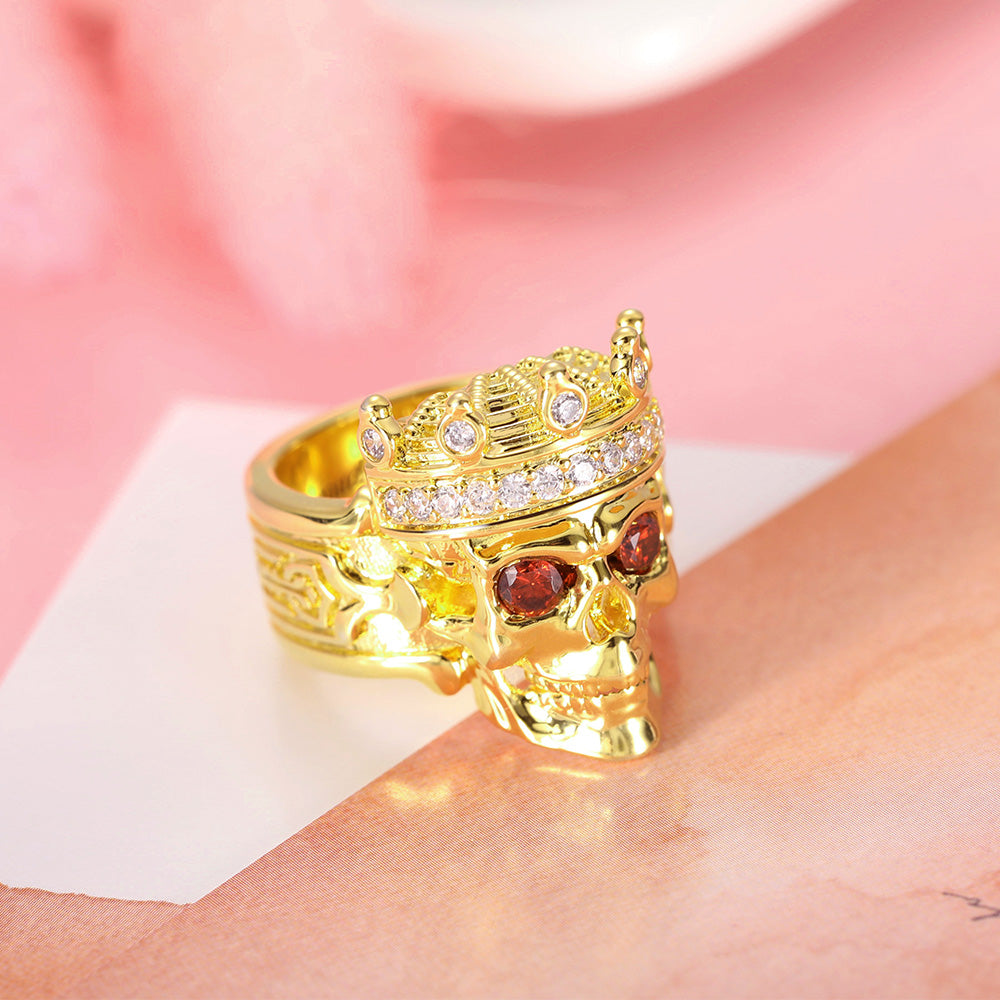 Engraved Skeleton King Ring with Birthstone Ti Amo I love you