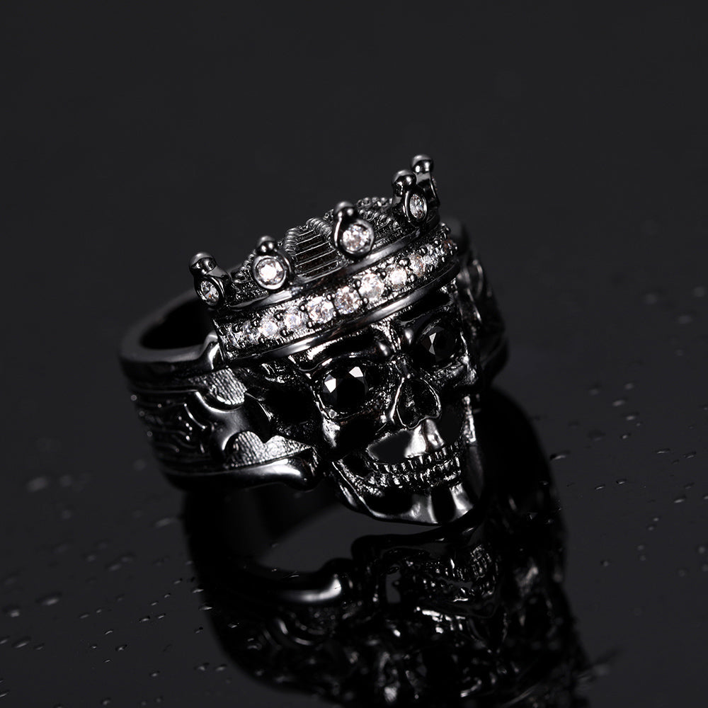 Engraved Skeleton King Ring with Birthstone Ti Amo I love you