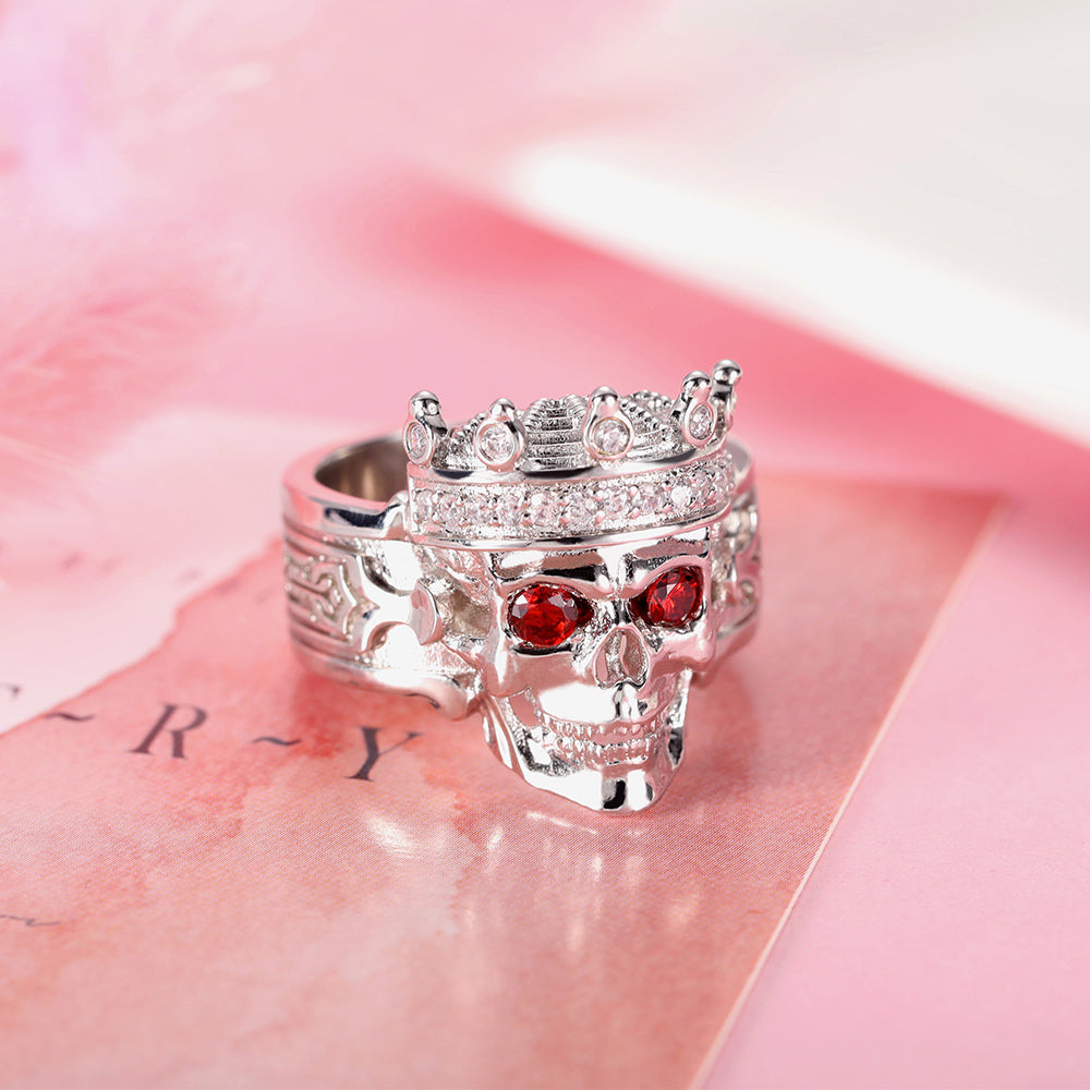 Engraved Skeleton King Ring with Birthstone Ti Amo I love you