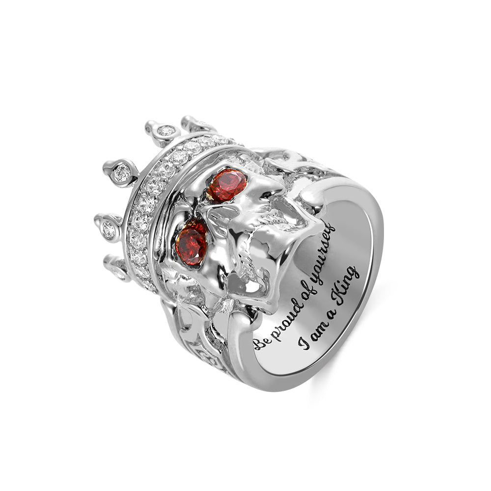 Engraved Skeleton King Ring with Birthstone Ti Amo I love you