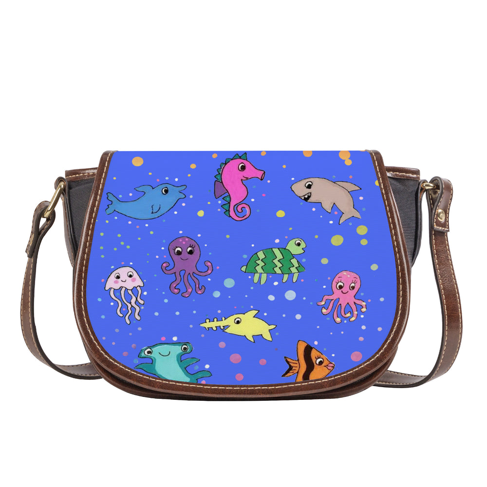 Ti Amo I love you - Exclusive Brand - Neon Blue - Sea Creatures - Saddle Bag