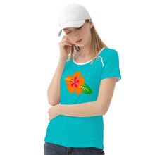 Load image into Gallery viewer, Ti Amo I love you - Exclusive Brand - Vivid Cyan (Robin&#39;s Egg Blue) - Hawaiian Flower - Women&#39;s T shirt - Sizes XS-2XL
