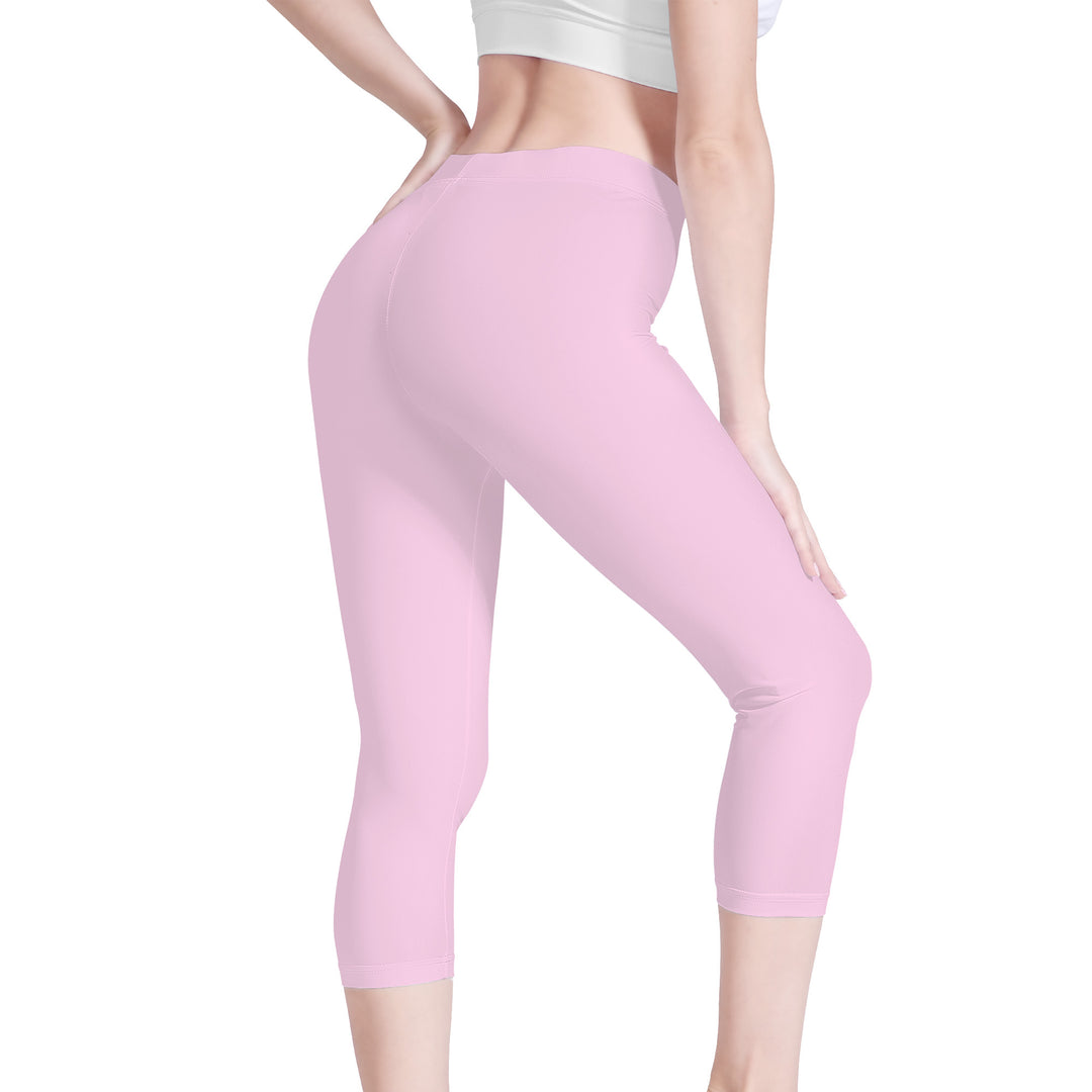 Ti Amo I love you - Exclusive Brand - Pink Lace - Double White Heart - Womens / Teen Girls / Womens Plus Size - Capri Yoga Leggings -Sizes XS-3XL