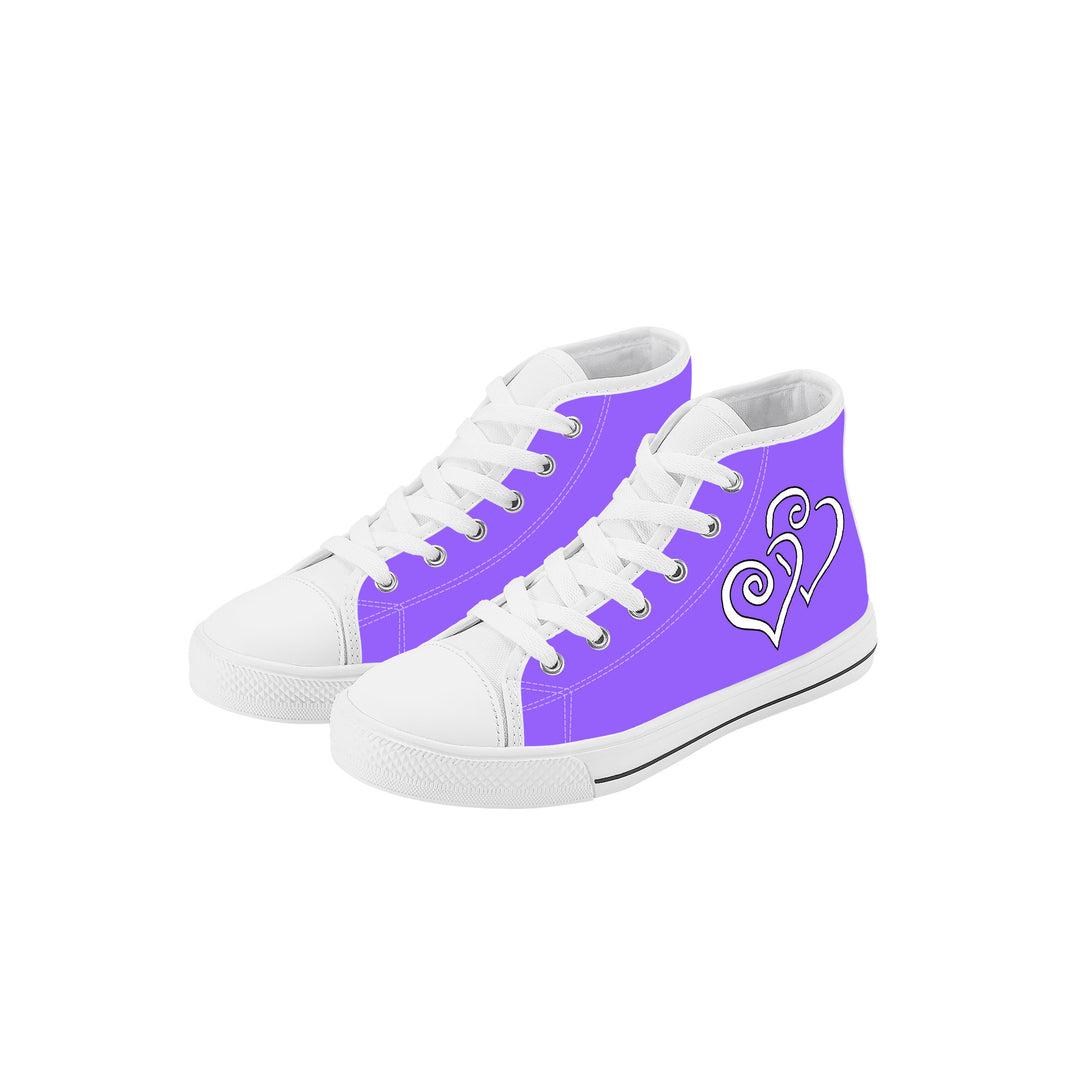Ti Amo I love you - Exclusive Brand - Heliotrope3 - Double White Heart - Kids High Top Canvas Shoes
