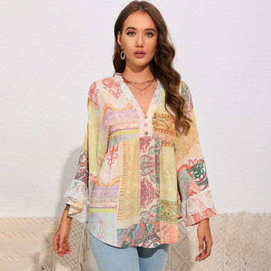 Ethnic Print Top Fashion Loose Ti Amo I love you