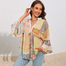 Load image into Gallery viewer, Ethnic Print Top Fashion Loose Ti Amo I love you
