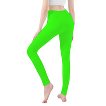 Load image into Gallery viewer, Ti Amo I love you - Exclusive Brand - Florescent Green  - Double White Heart - Womens / Teen Girls  / Womens Plus Size  - Yoga Leggings - Sizes XS-3XL
