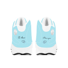 Load image into Gallery viewer, Ti Amo I love you - Exclusive Brand - Cyan Opaque  - Double Heart Logo - Mens / Womens - Unisex  Basketball Shoes - White Laces
