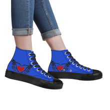 Load image into Gallery viewer, Ti Amo I love you - Exclusive Brand - Enchanting Sapphire - Skeleton Hands wit Heart - High Top Canvas Shoes - Black Soles
