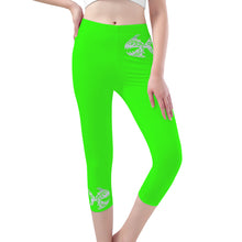 Load image into Gallery viewer, Ti Amo I love you -  Exclusive Brand - Florescent Green - Womens / Teen Girls  / Womens Plus Size  - Angry Fish - Capri Yoga Leggings - Sizes XS-3XL
