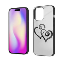 Load image into Gallery viewer, Ti Amo I love you - Exclusive Brand  - Silver  -Double Black Heart -  iPhone 14 Glass Case (3 cameras)
