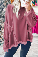 Load image into Gallery viewer, Exposed Seam Drop Shoulder Raw Hem Oversized Sweatshirt Ti Amo I love you
