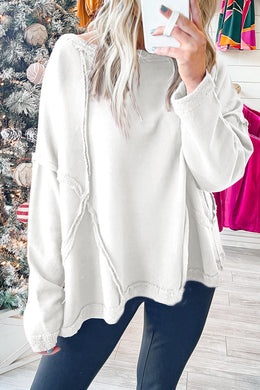 Exposed Seam Drop Shoulder Raw Hem Oversized Sweatshirt Ti Amo I love you