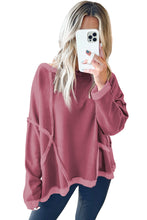 Load image into Gallery viewer, Exposed Seam Drop Shoulder Raw Hem Oversized Sweatshirt Ti Amo I love you
