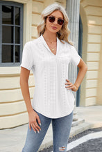 Load image into Gallery viewer, Eyelet Short Sleeve Blouse Ti Amo I love you
