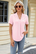 Load image into Gallery viewer, Eyelet Short Sleeve Blouse Ti Amo I love you
