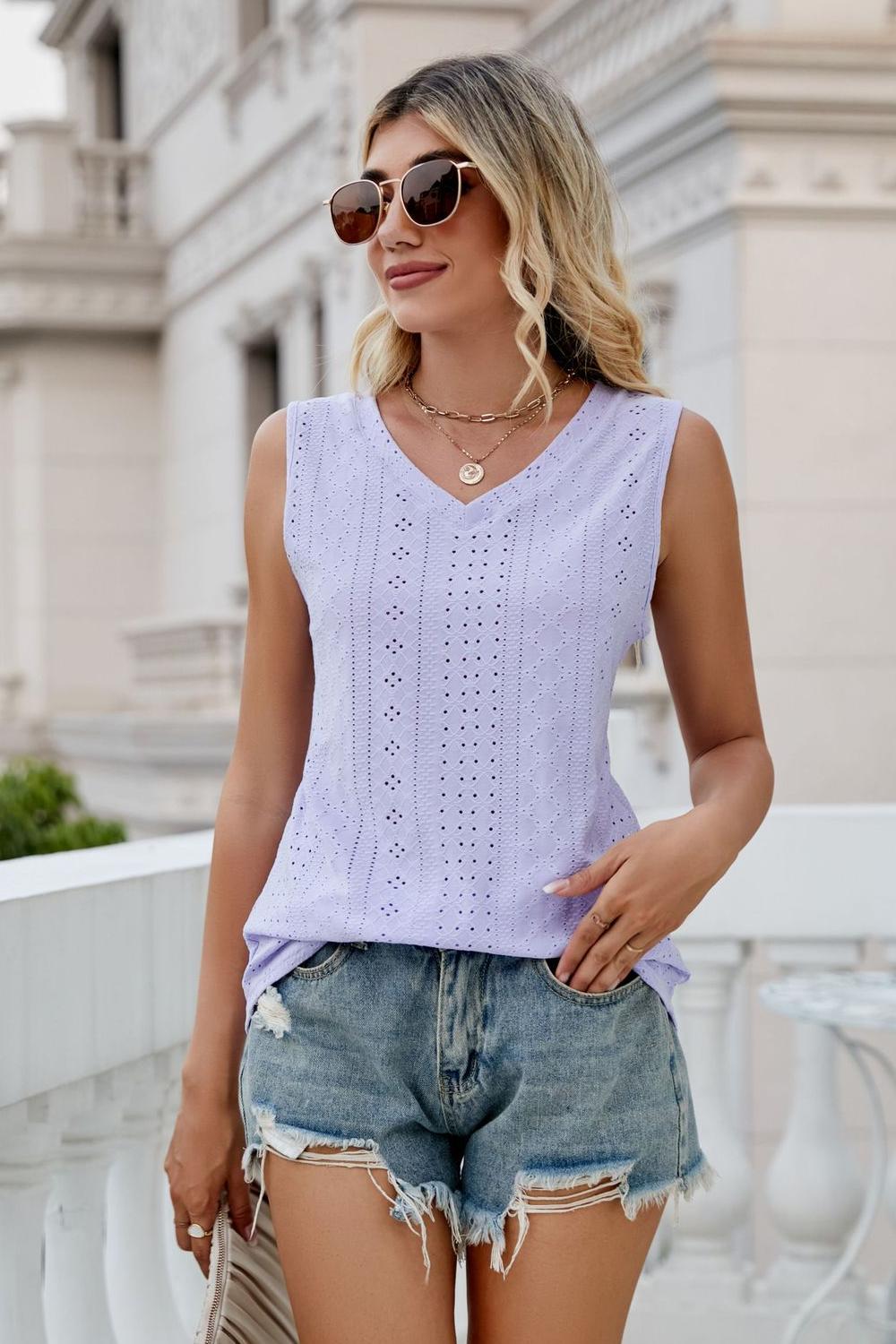 Eyelet V-Neck Tank Ti Amo I love you