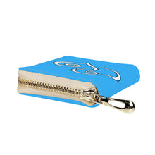 Load image into Gallery viewer, Ti Amo I love you - Exclusive Brand - Medium Cyan Blue - Double White Heart - PU Leather - Zipper Card Holder
