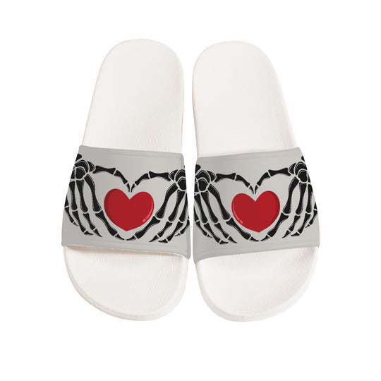 Ti Amo I love you - Exclusive Brand - Timberwolf - Skeleton Hands with Heart - Mens / Womens / Childs/ Youth -Slide Sandals - White Soles