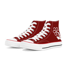 Load image into Gallery viewer, Ti Amo I love you - Exclusive Brand - Dark Burgundy - White Daisy - High Top Canvas Shoes - White Soles
