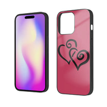 Load image into Gallery viewer, Ti Amo I love you - Exclusive Brand - Viva Magenta - Double Black Heart -  iPhone 14 Glass Case (3 cameras)
